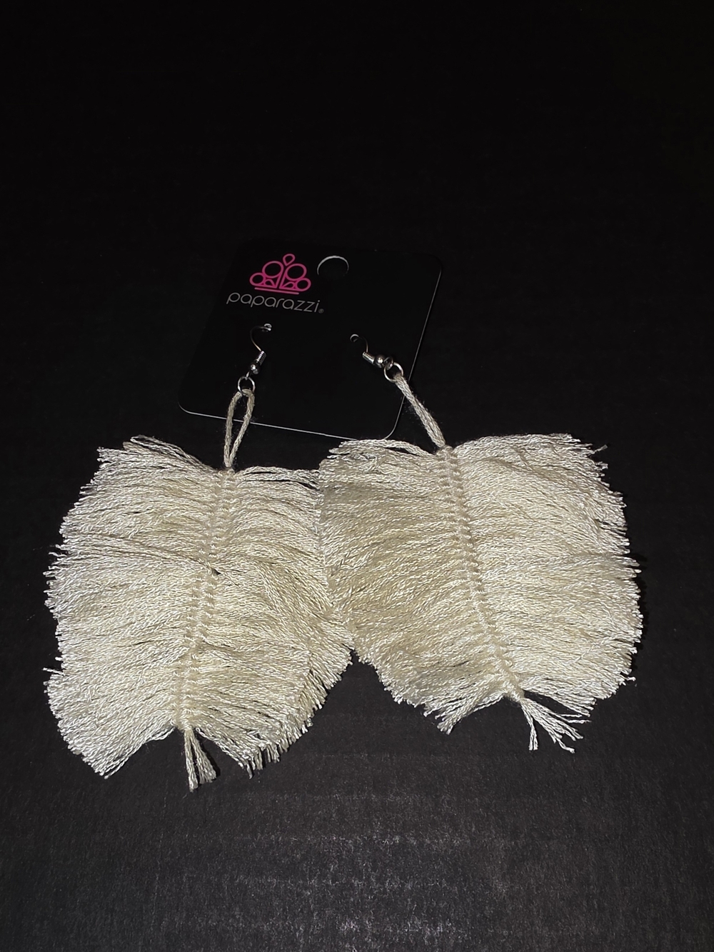 Paparazzi Soft Cream Fringe Feather Earrings